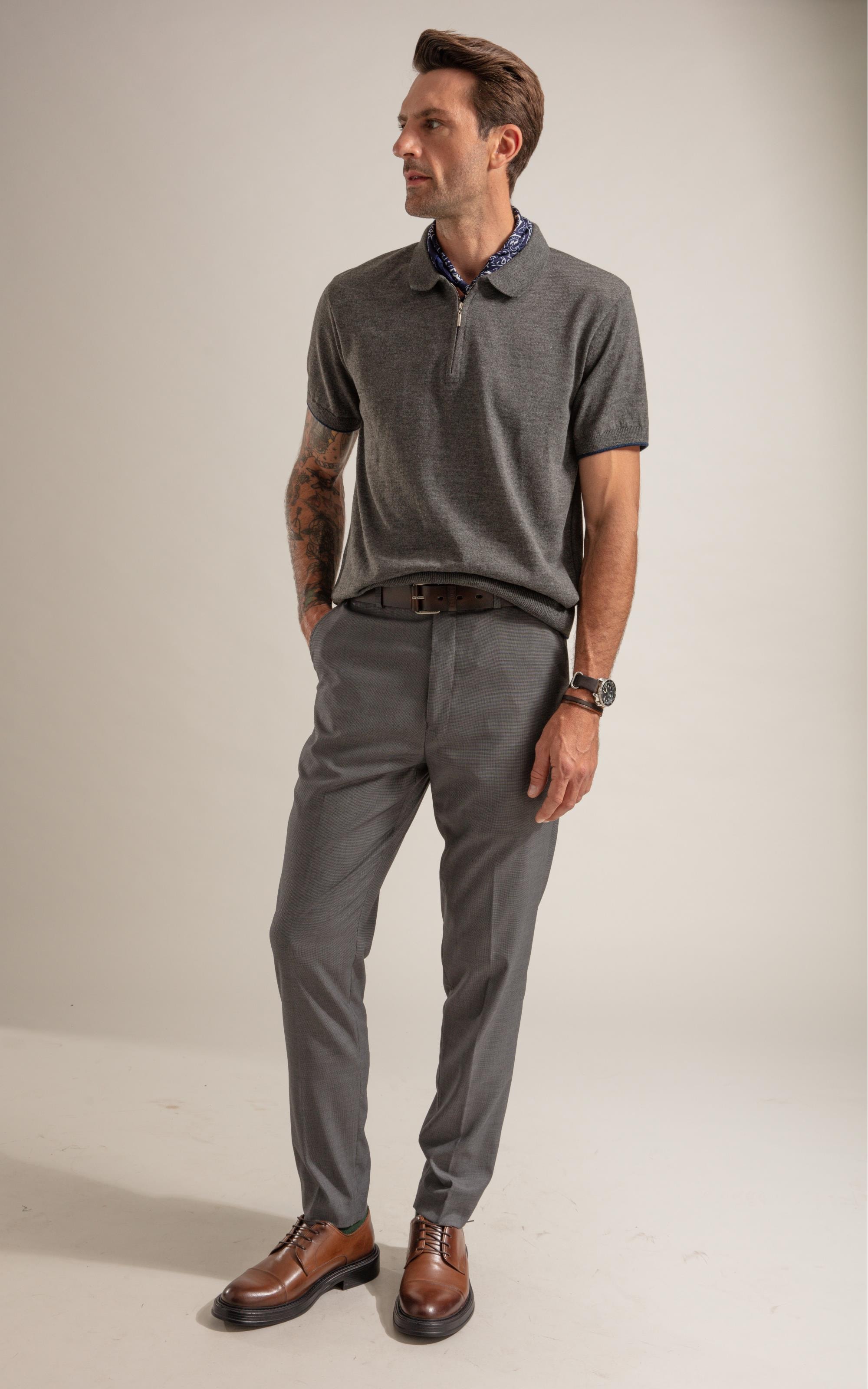 Tricot Polo Reggio Zíper Tech Chumbo Mescla