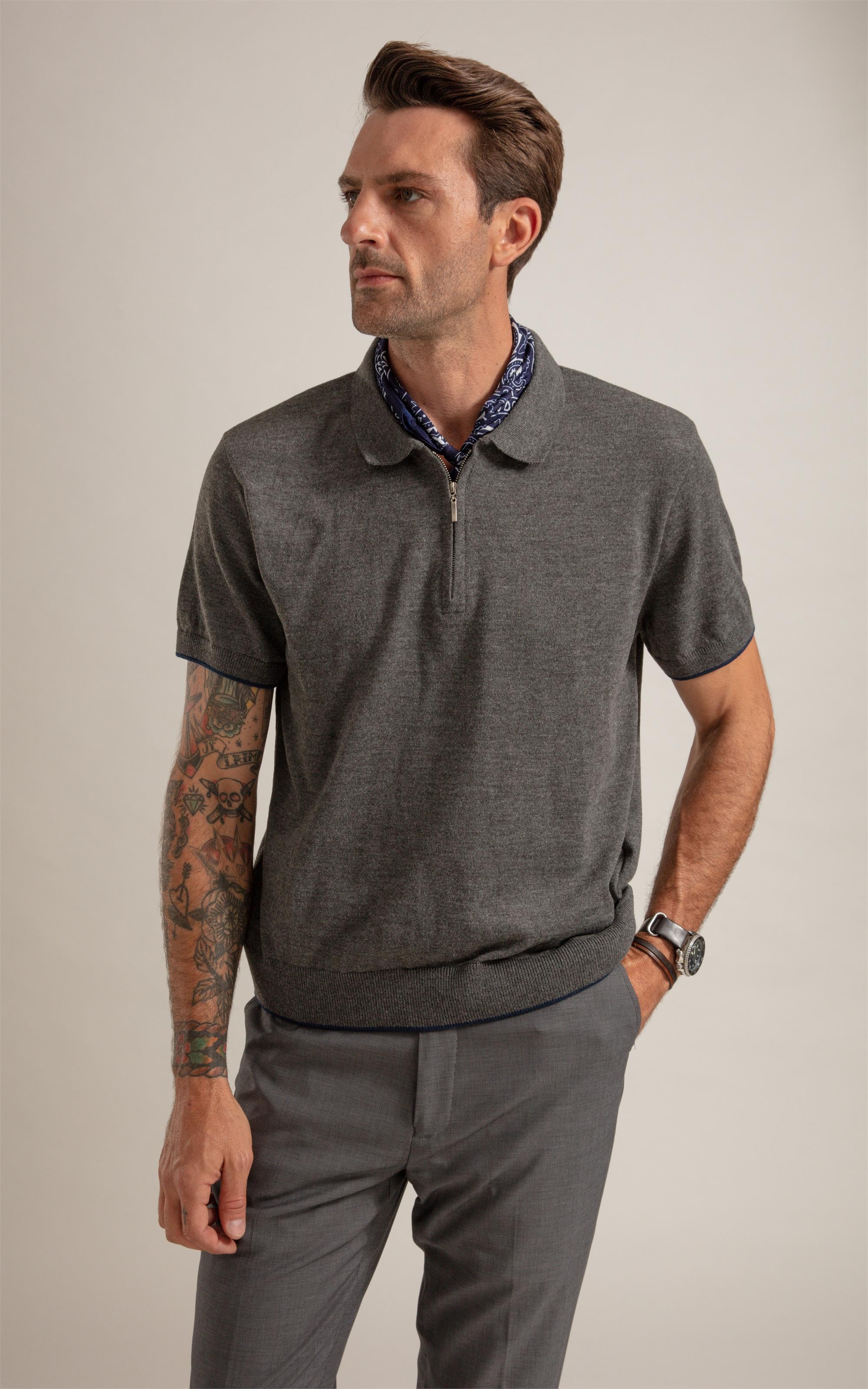 Tricot Polo Reggio Zíper Tech Chumbo Mescla