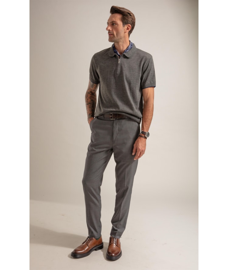 Tricot Polo Reggio Zíper Tech Chumbo Mescla