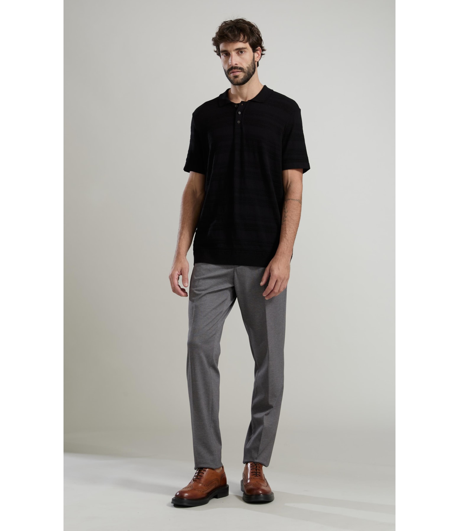 Tricot Polo Textura Listrado Techno Mc Preto