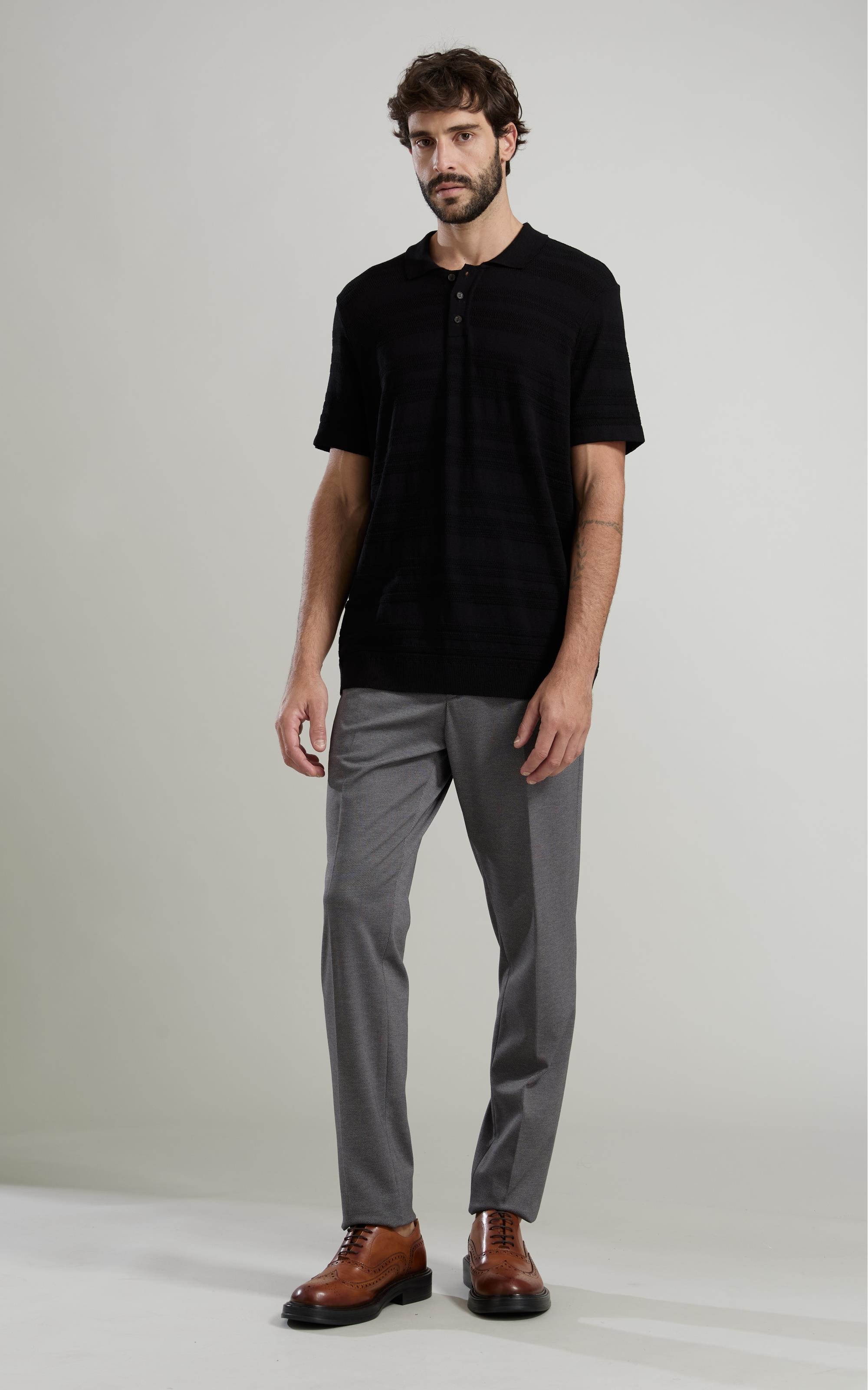 Tricot Polo Textura Listrado Techno Mc Preto