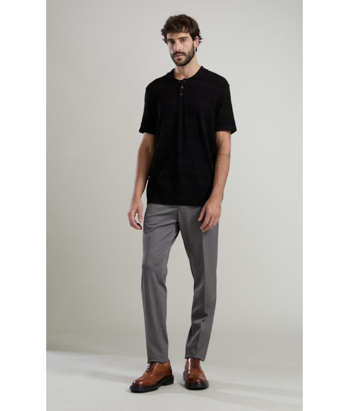 Tricot Polo Textura Listrado Techno Mc Preto