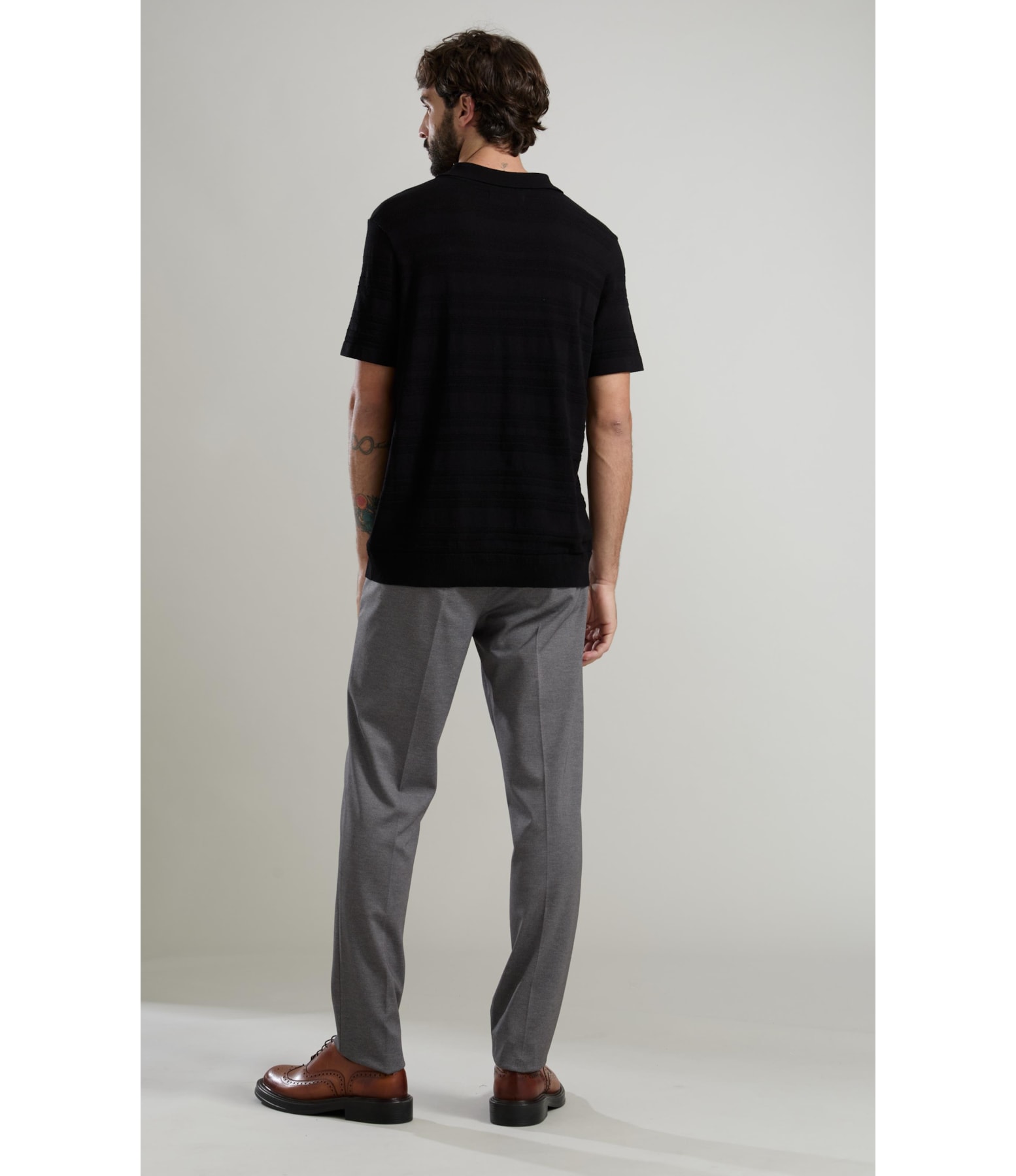 Tricot Polo Textura Listrado Techno Mc Preto