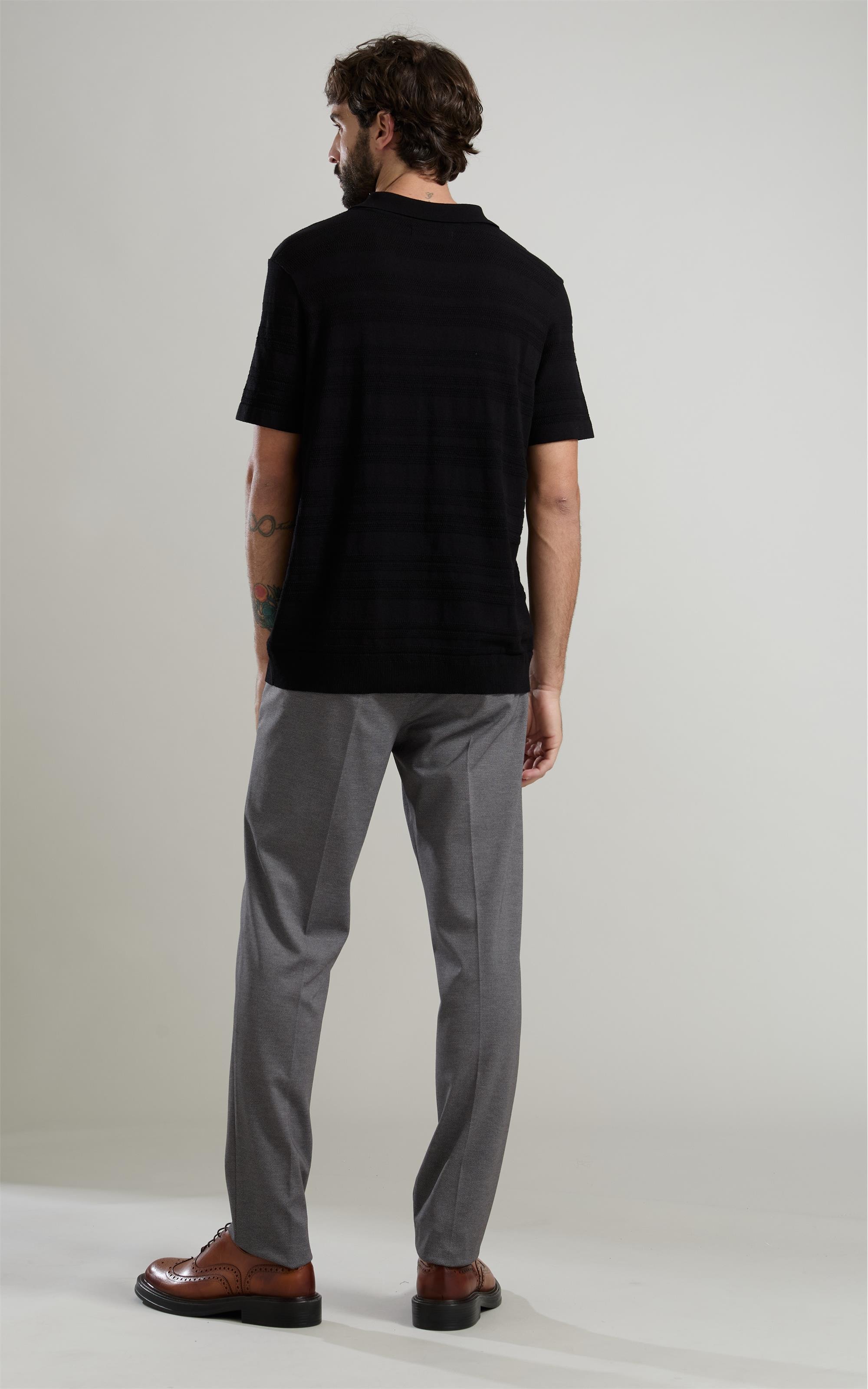 Tricot Polo Textura Listrado Techno Mc Preto