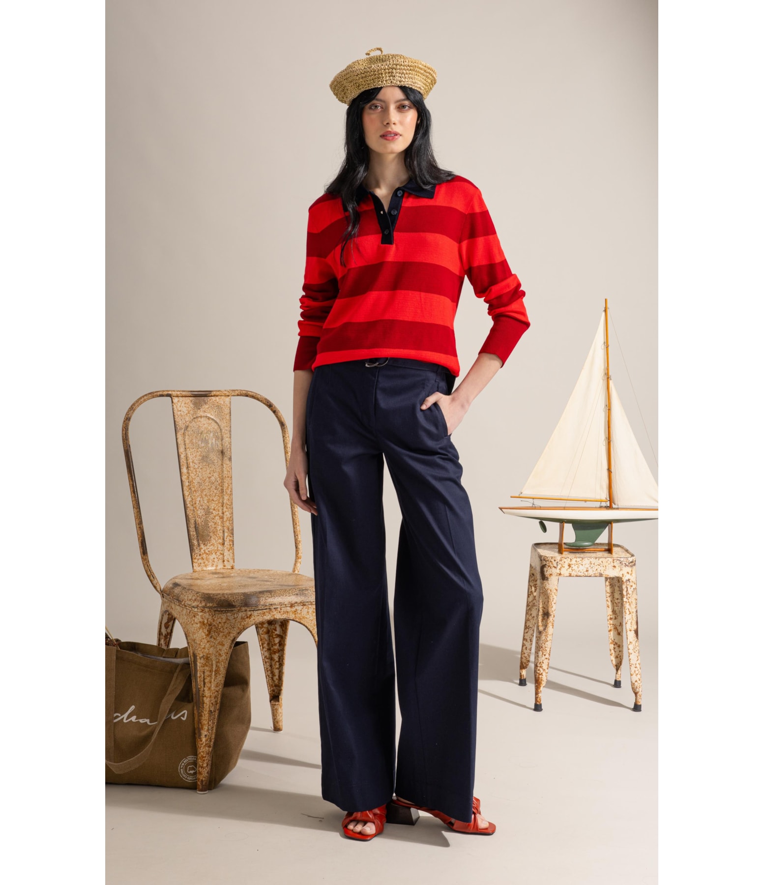 Tricot Polo Thami Modal Listrado Vermelho