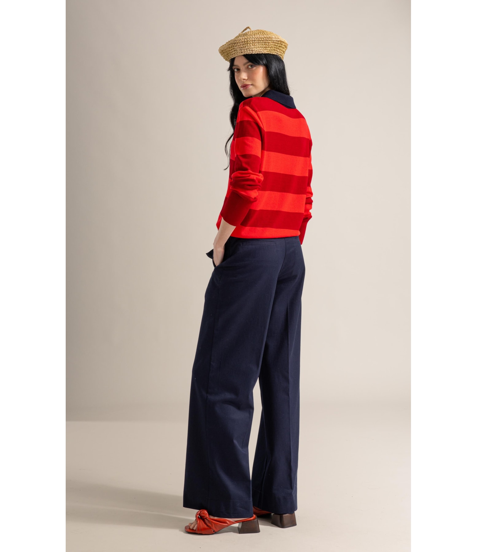 Tricot Polo Thami Modal Listrado Vermelho