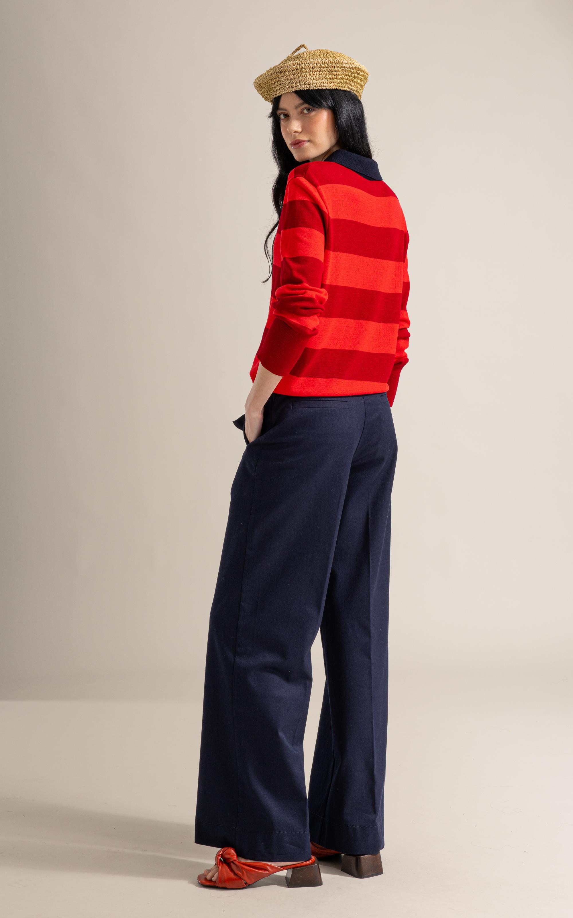 Tricot Polo Thami Modal Listrado Vermelho