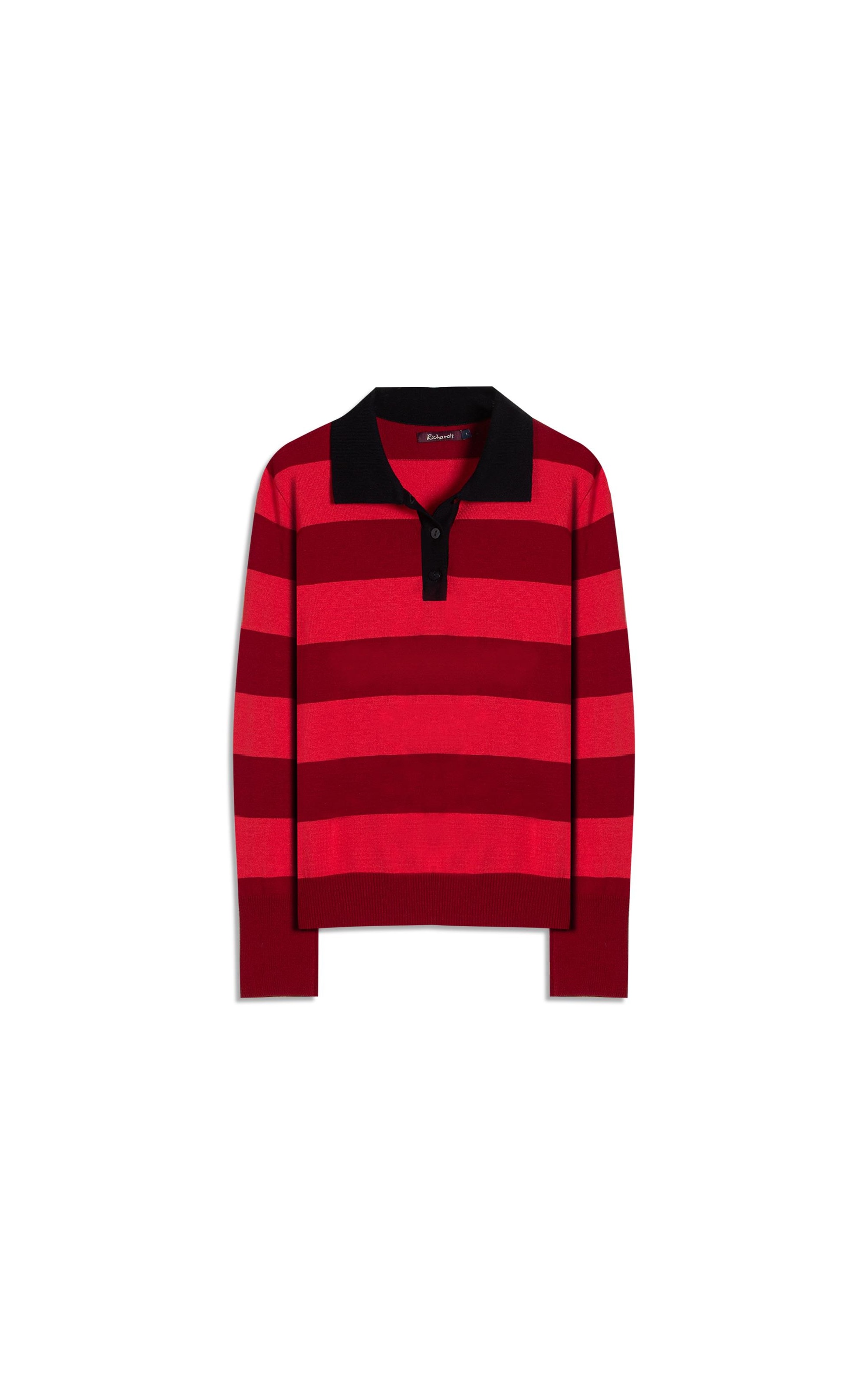 Tricot Polo Thami Modal Listrado Vermelho