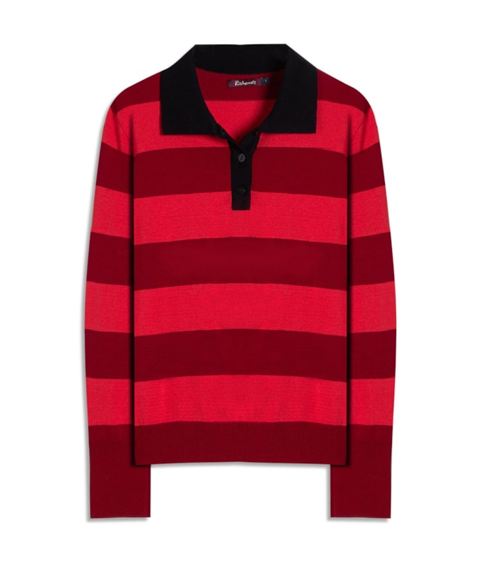 Tricot Polo Thami Modal Listrado Vermelho