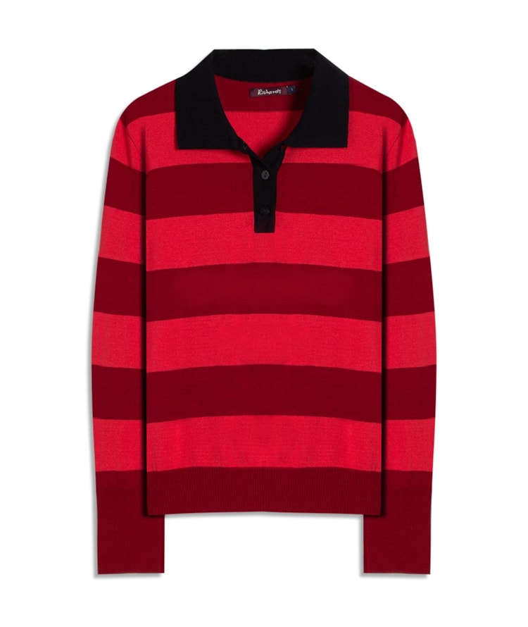 Tricot Polo Thami Modal Listrado Vermelho