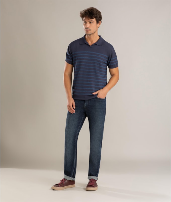 Tricot Polo Theo Stripes Dark Navy