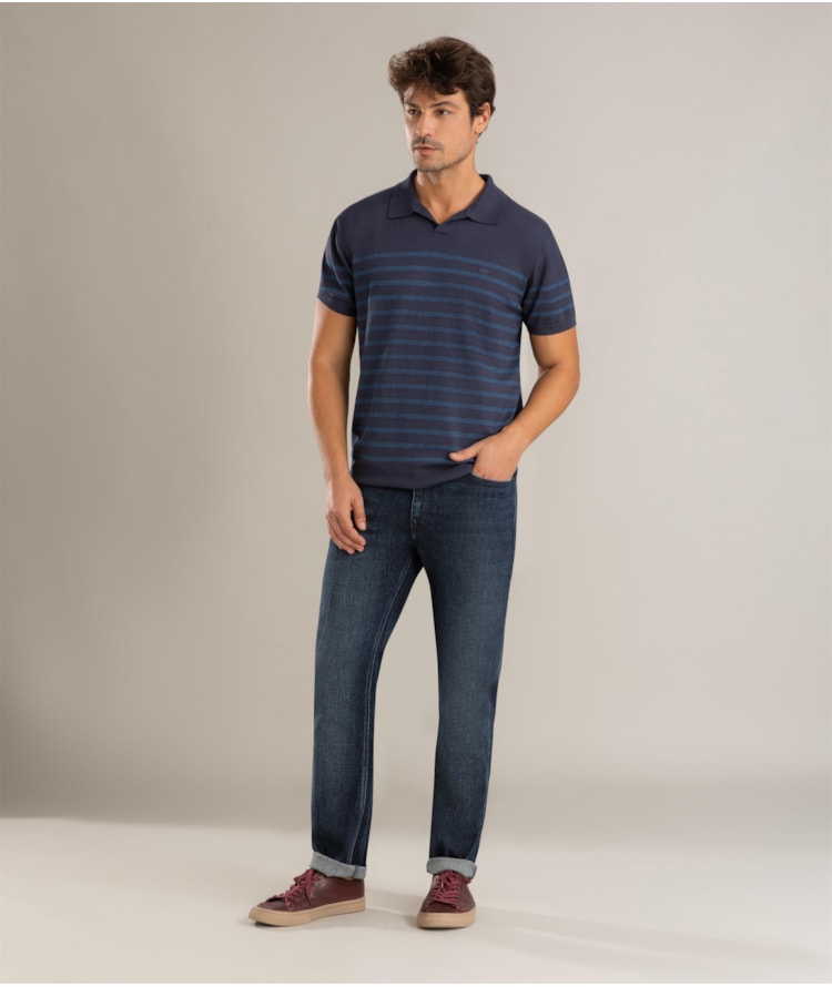 Tricot Polo Theo Stripes Dark Navy