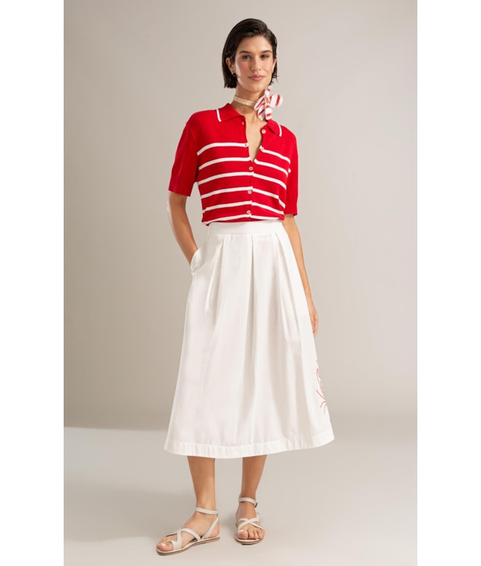 Tricot Polo Tita Listrado Vermelho