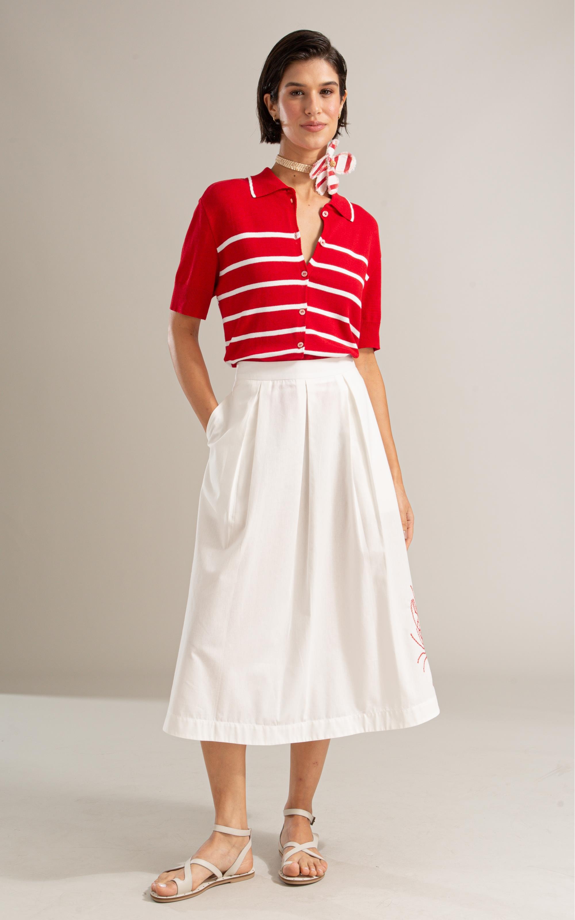 Tricot Polo Tita Listrado Vermelho