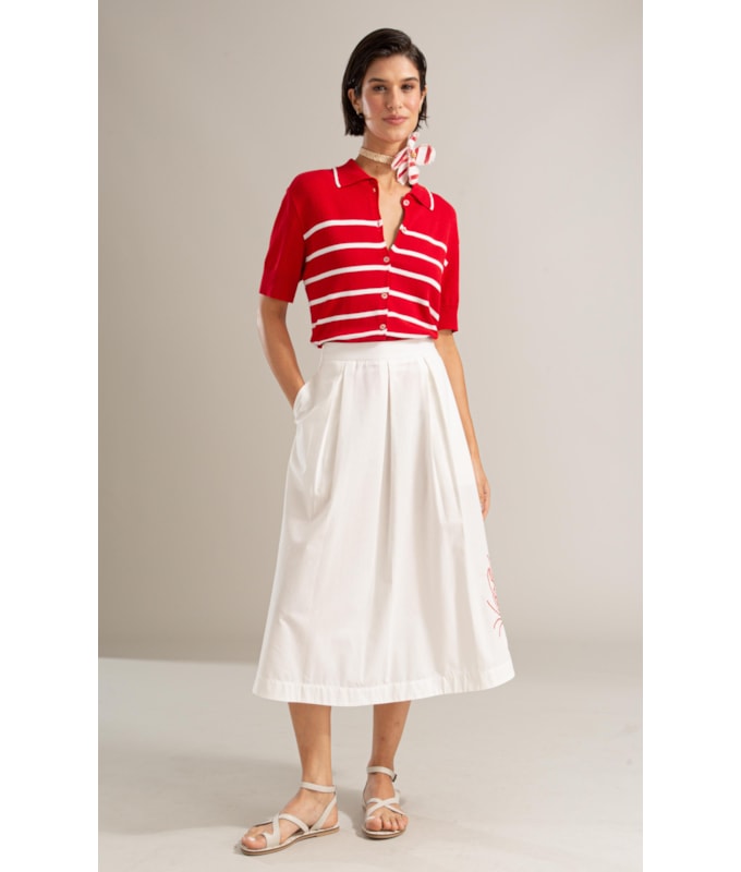 Tricot Polo Tita Listrado Vermelho