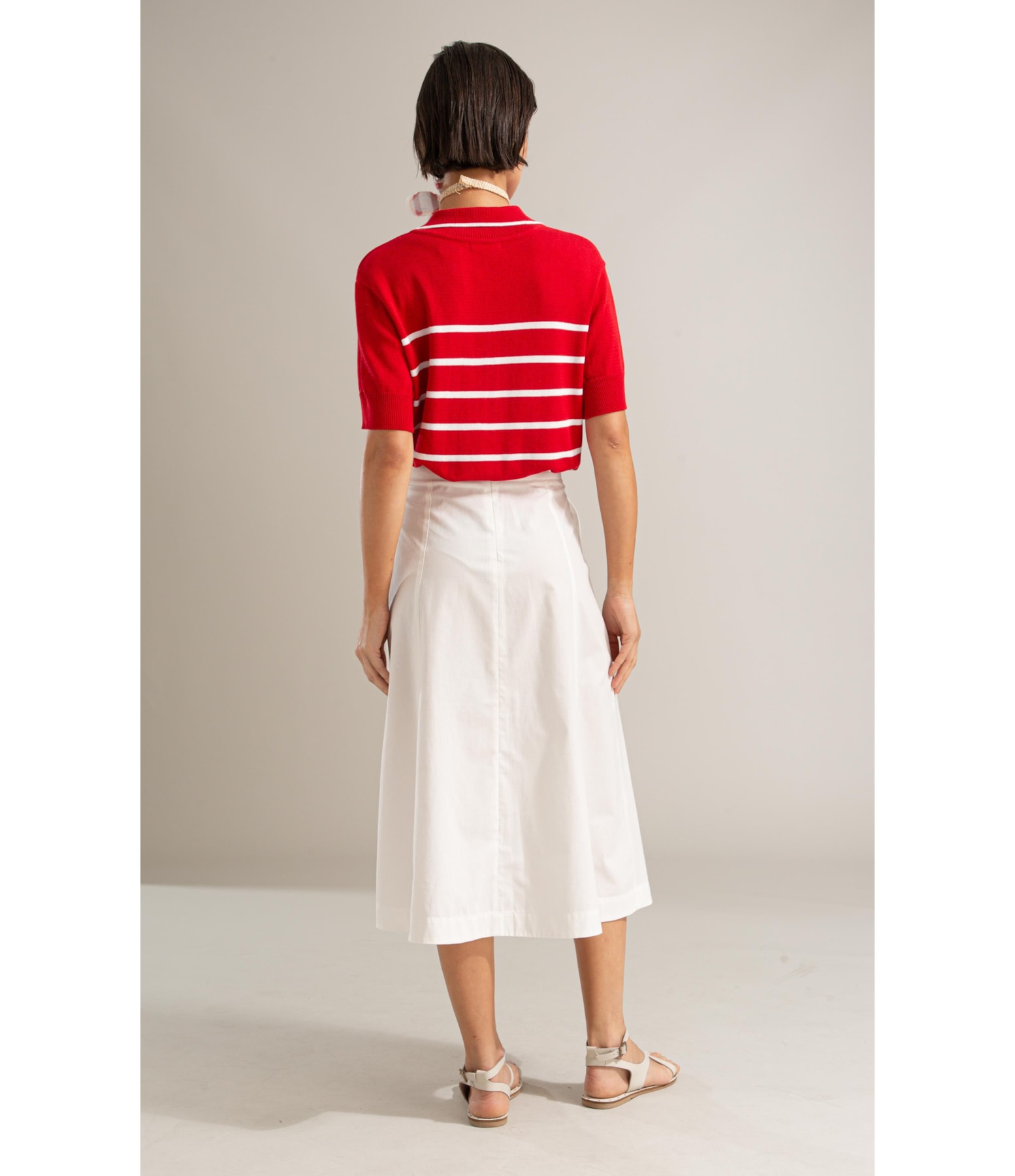 Tricot Polo Tita Listrado Vermelho