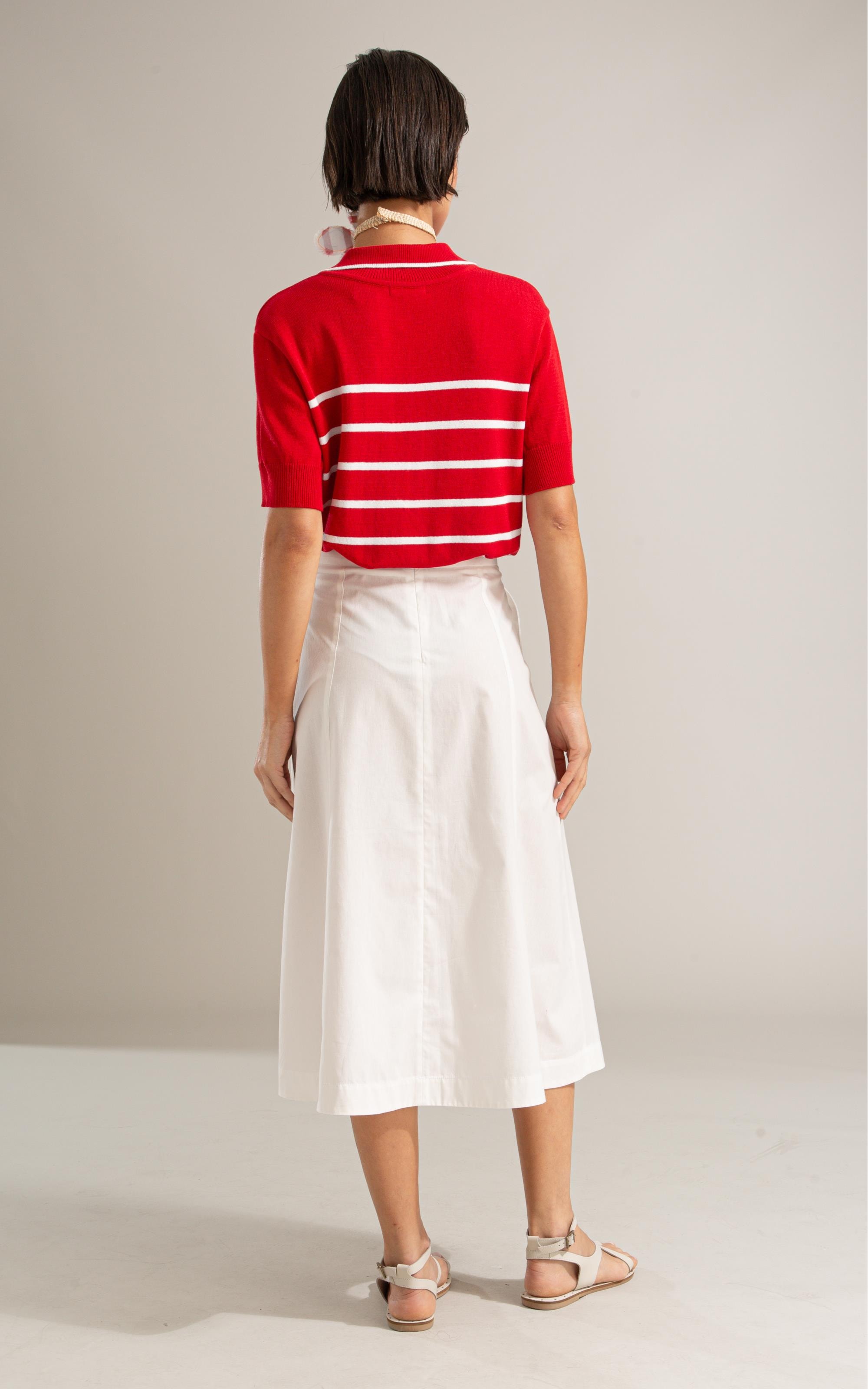 Tricot Polo Tita Listrado Vermelho