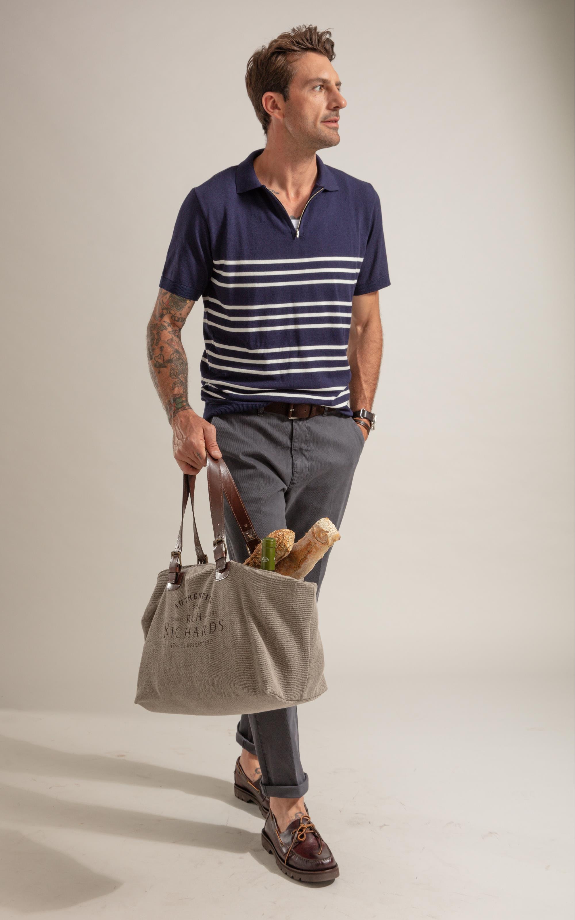 Tricot Polo Zíper Listrado Dark Navy