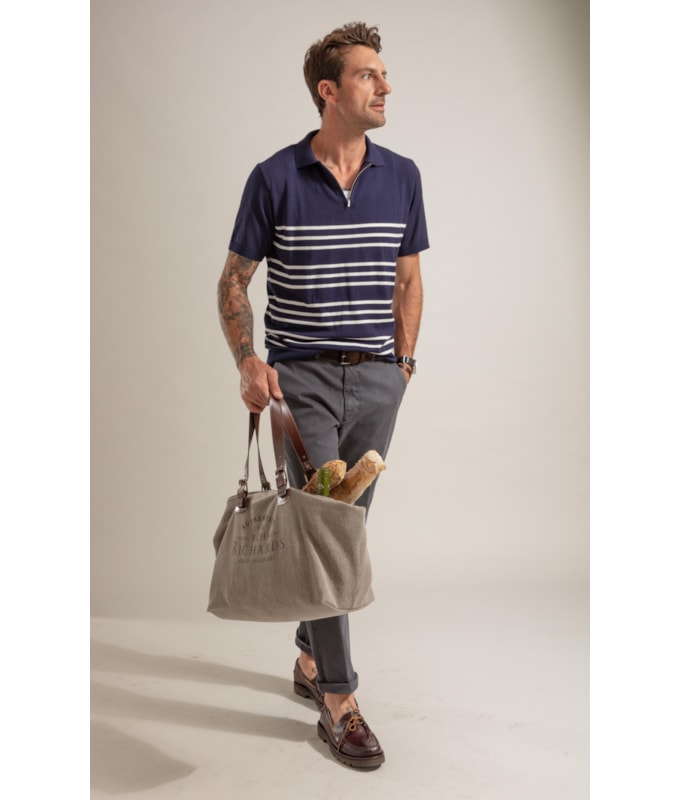 Tricot Polo Zíper Listrado Dark Navy