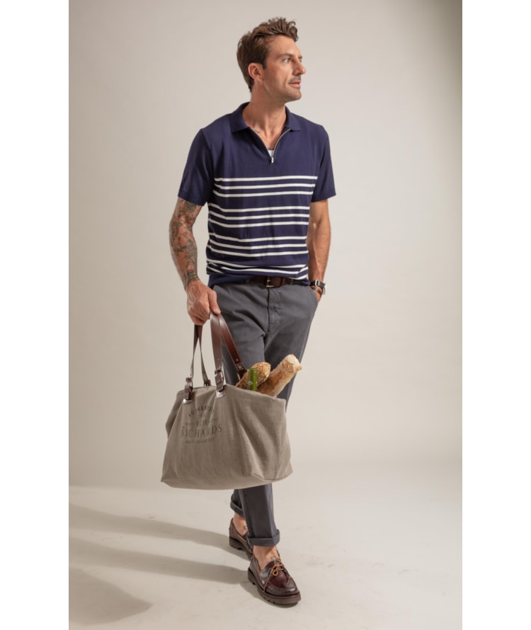 Tricot Polo Zíper Listrado Dark Navy