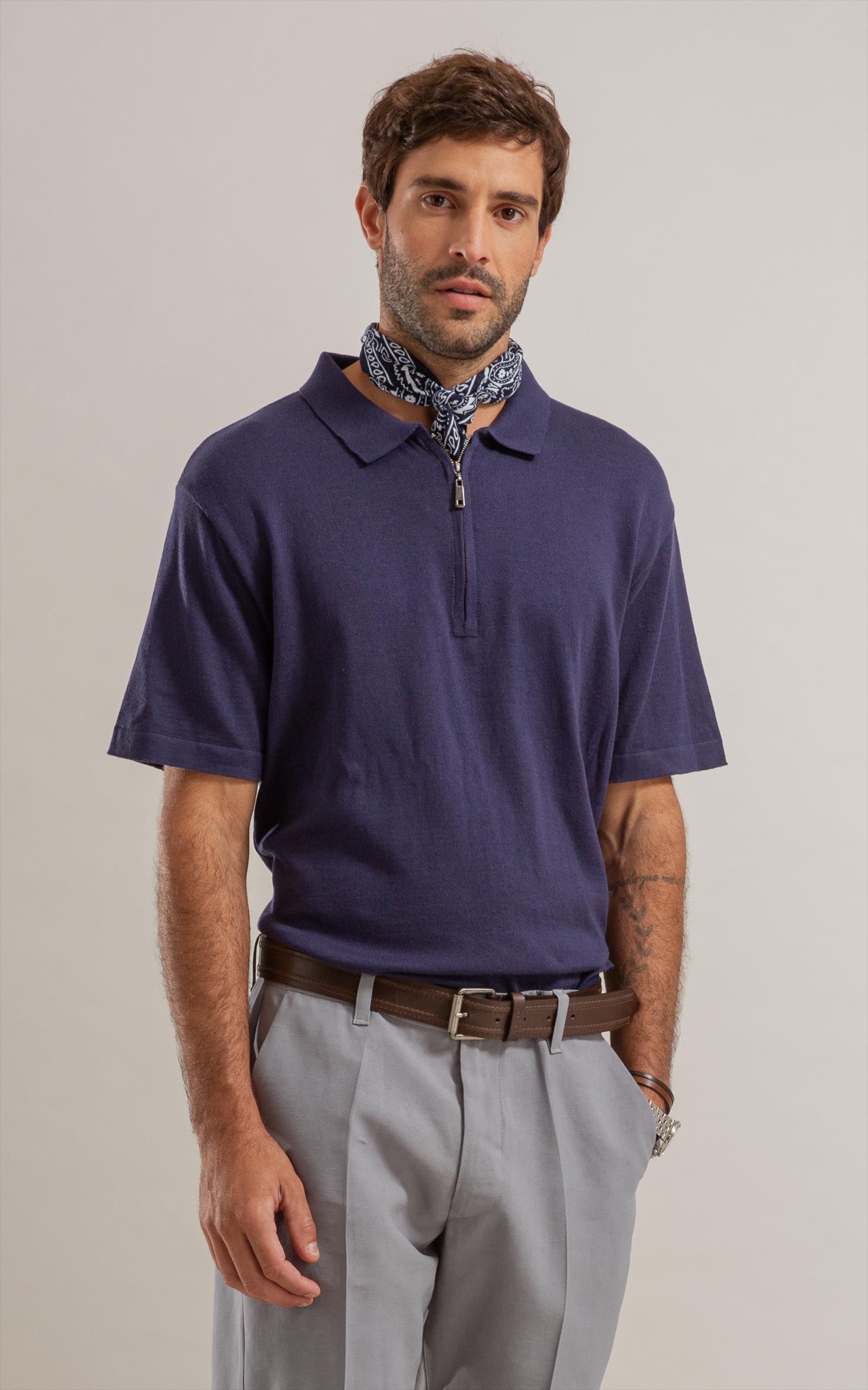Tricot Polo Ziper Serido Mc Dark Navy