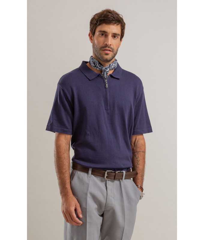 Tricot Polo Ziper Serido Mc Dark Navy