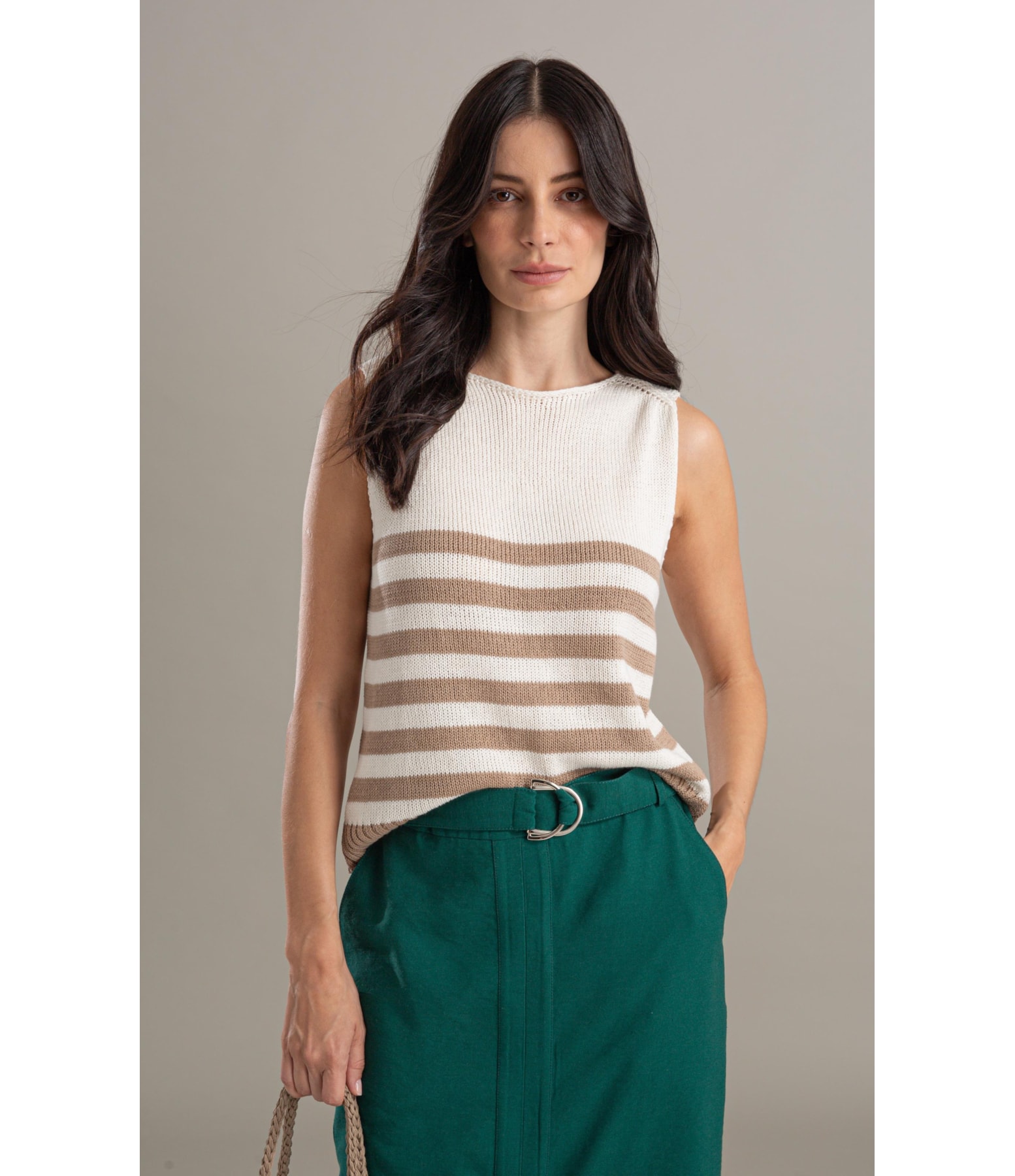 Tricot Regata Cora Listrado Caqui