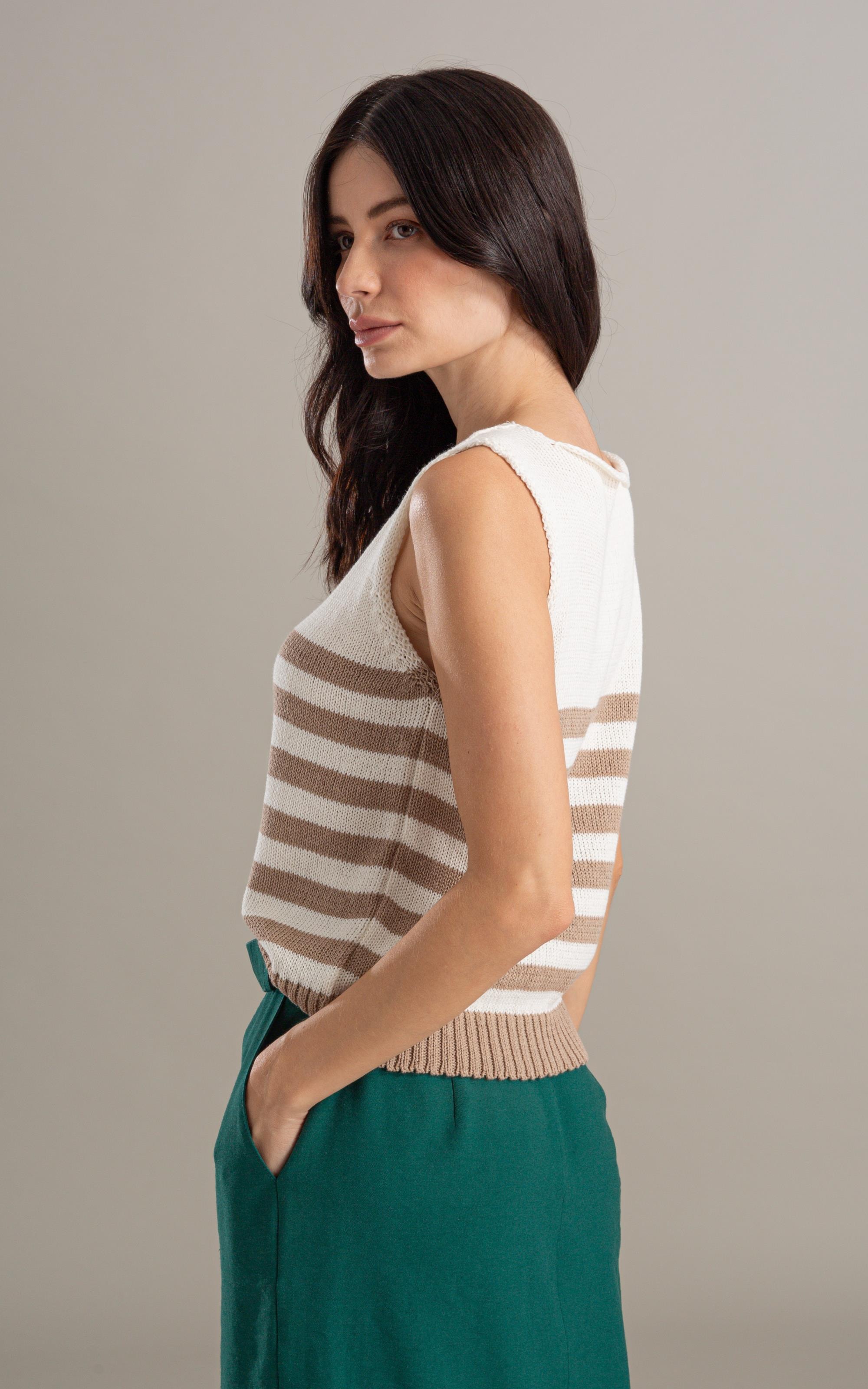 Tricot Regata Cora Listrado Caqui