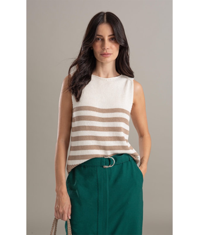 Tricot Regata Cora Listrado Caqui