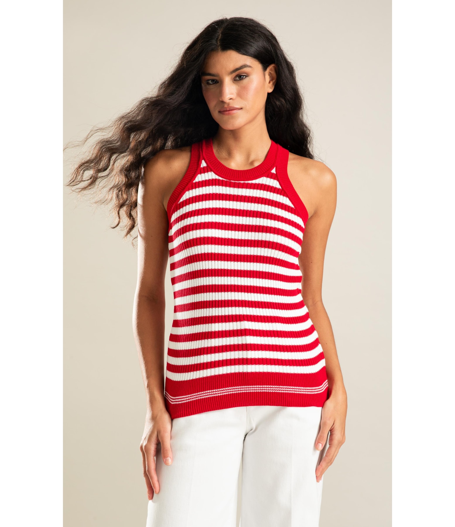 Tricot Regata Lila Listrado Vermelho