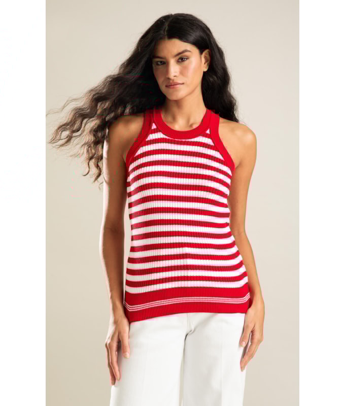 Tricot Regata Lila Listrado Vermelho