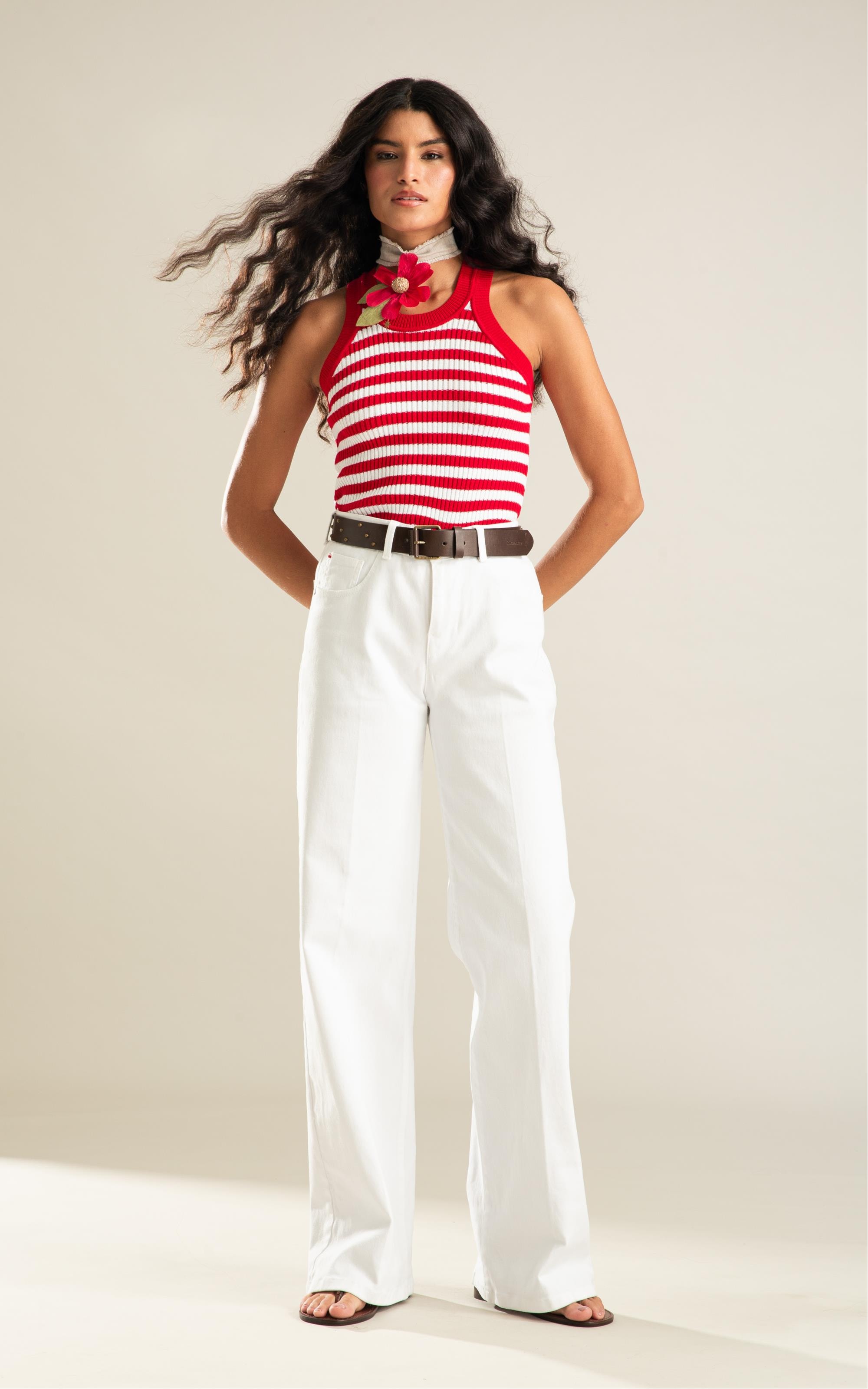 Tricot Regata Lila Listrado Vermelho