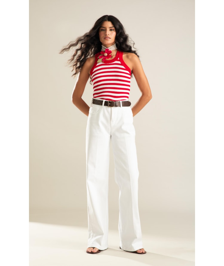 Tricot Regata Lila Listrado Vermelho