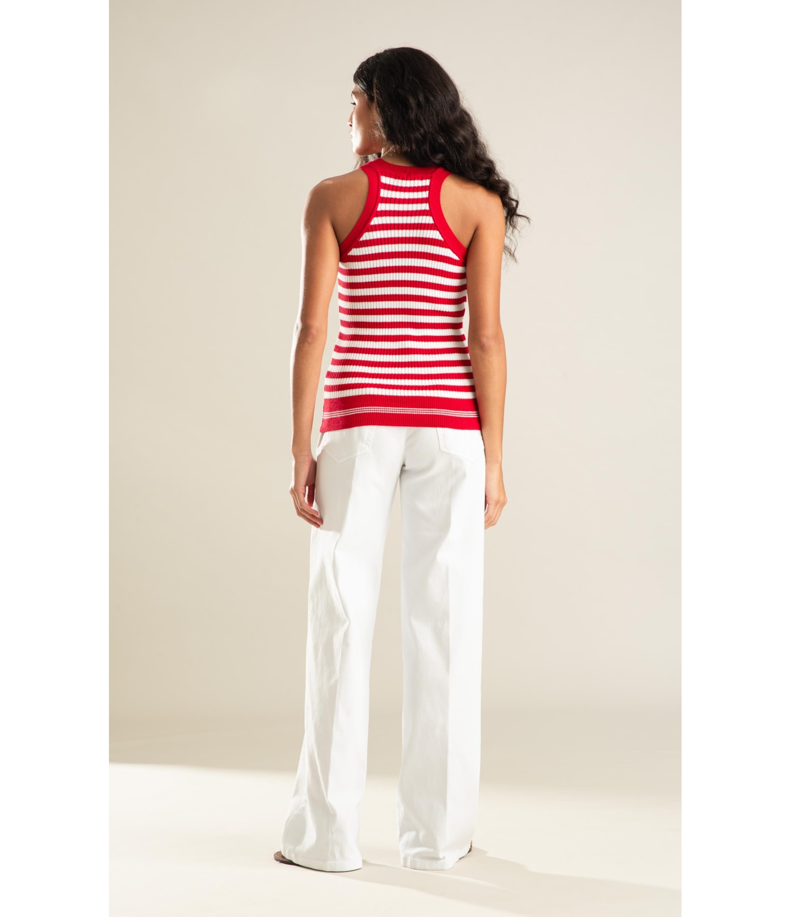 Tricot Regata Lila Listrado Vermelho