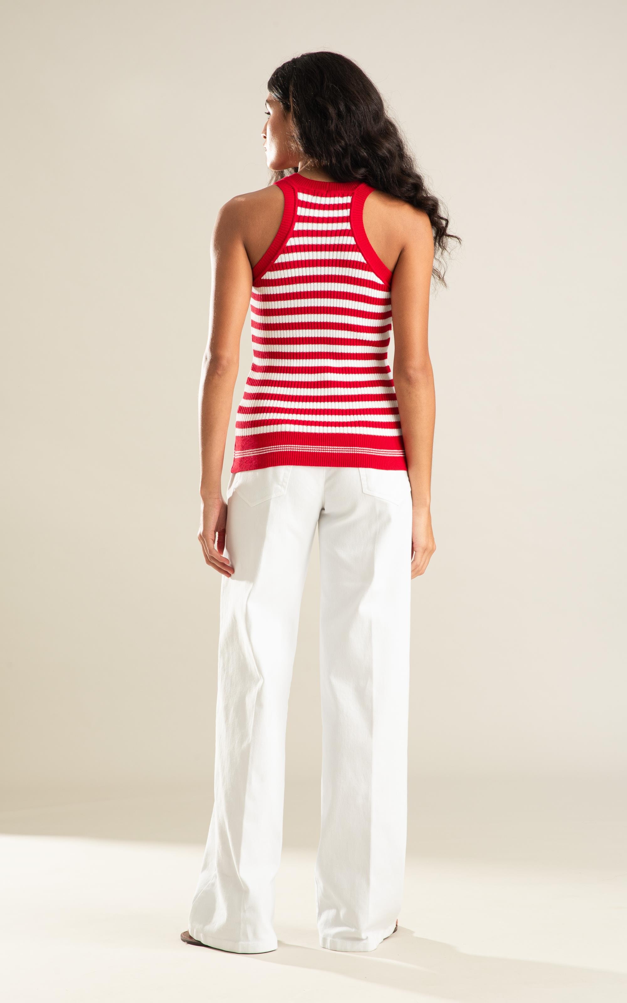 Tricot Regata Lila Listrado Vermelho