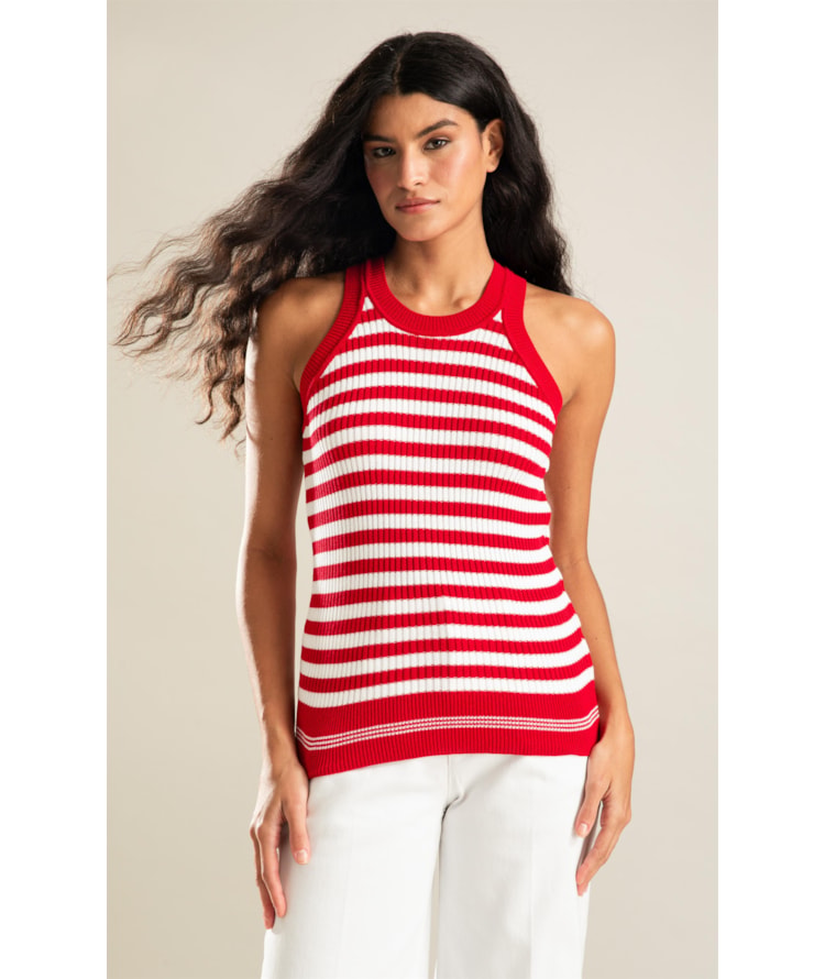 Tricot Regata Lila Listrado Vermelho