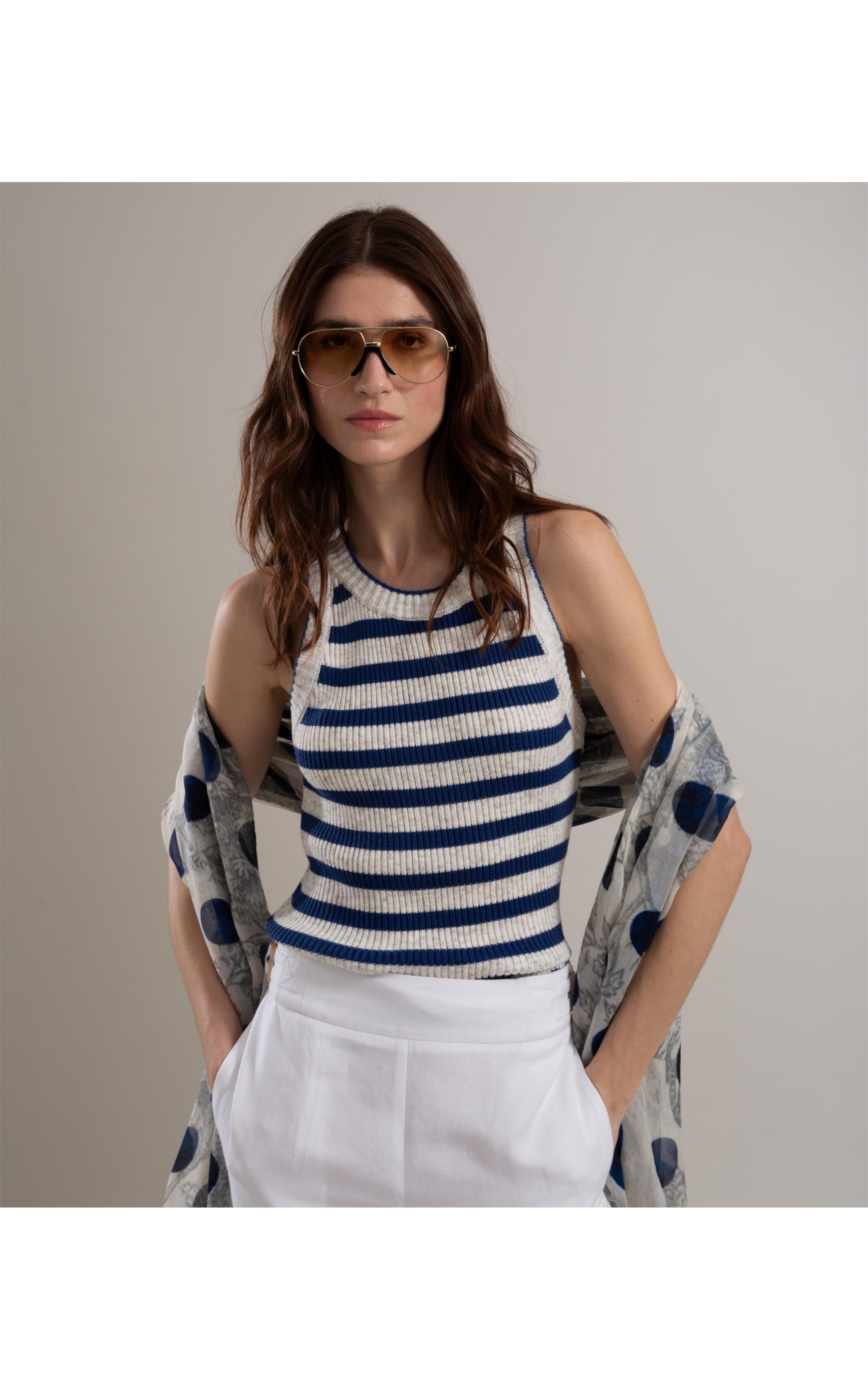 Tricot Regata Mia Listrado Azul Bic