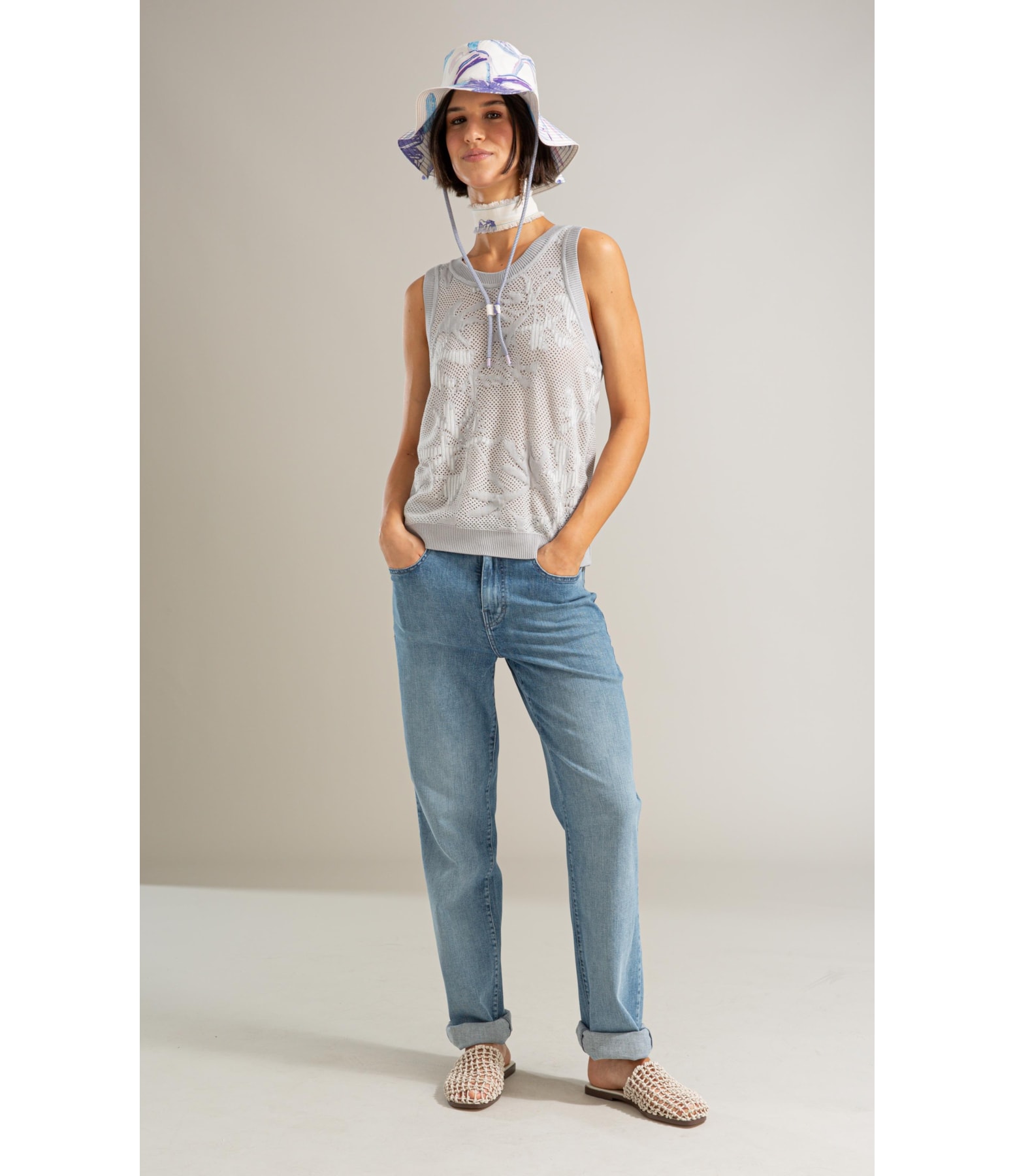 Tricot Regata Yara Cardume Jacquard Prata