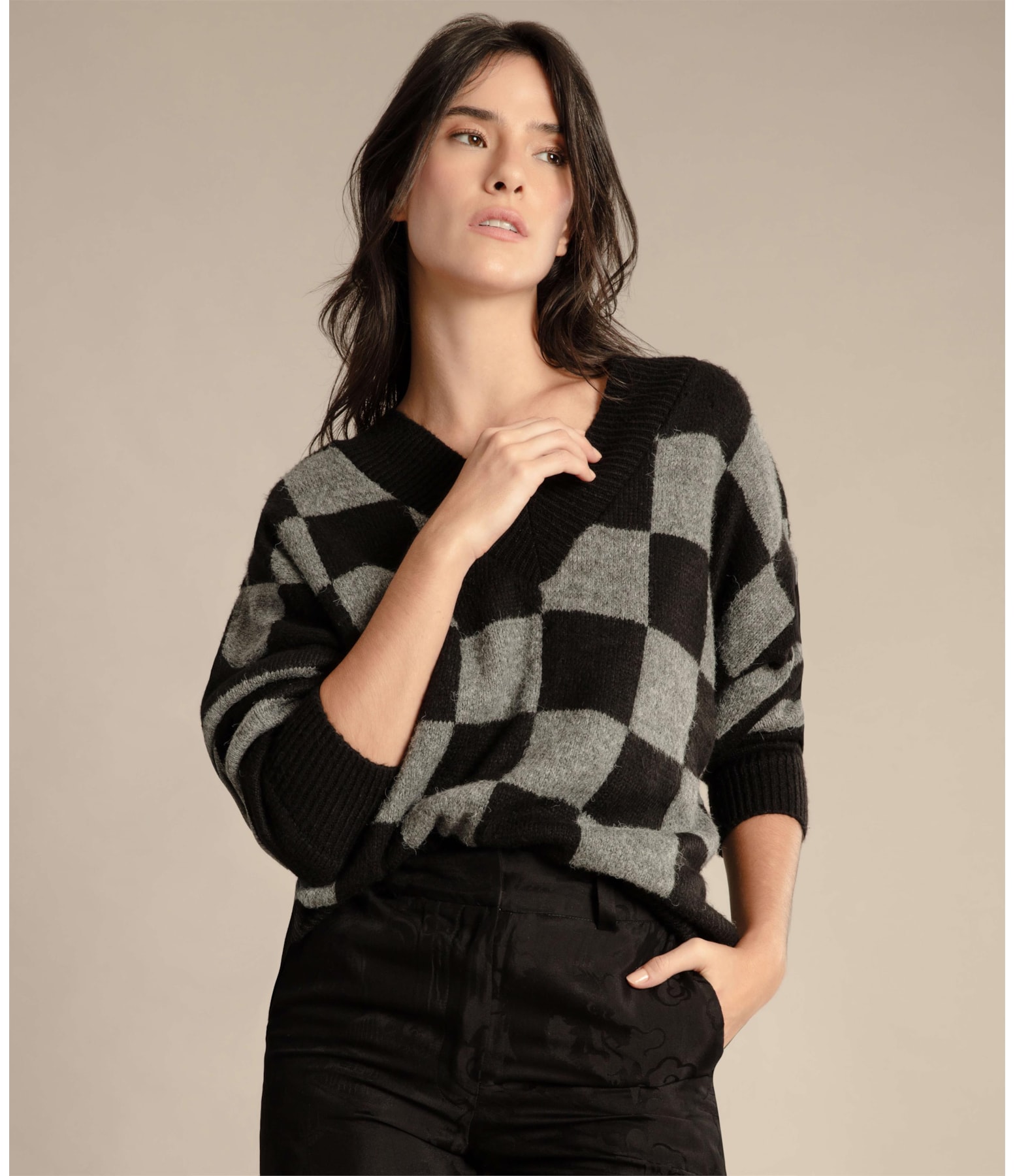 Tricot Sayuri Xadrez Preto