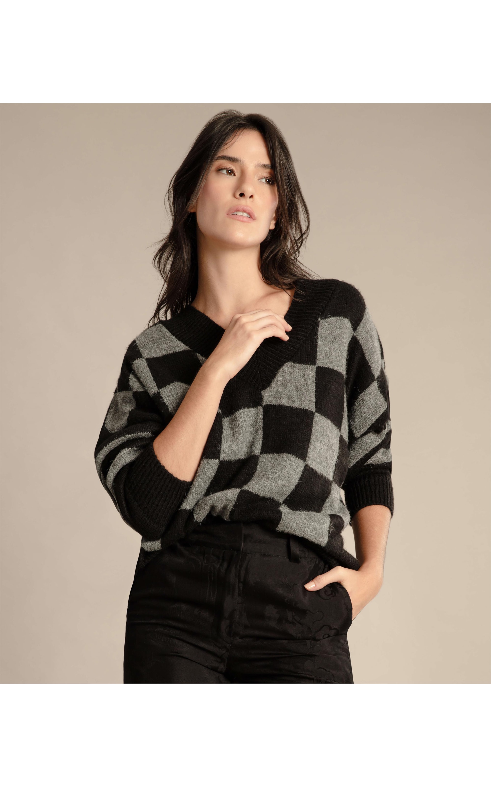 Tricot Sayuri Xadrez Preto