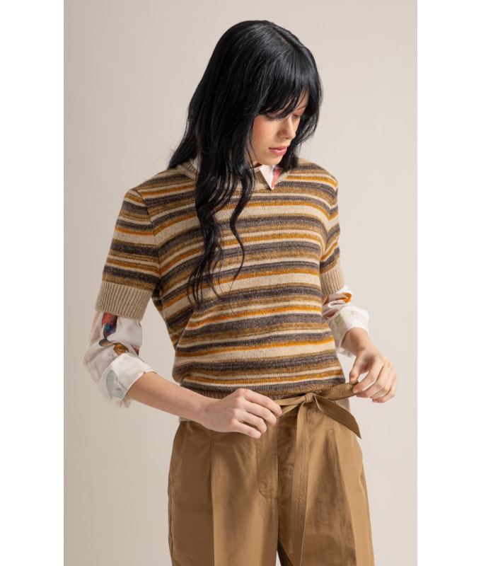 Tricot T-Shirt Alice Listrado Caramelo