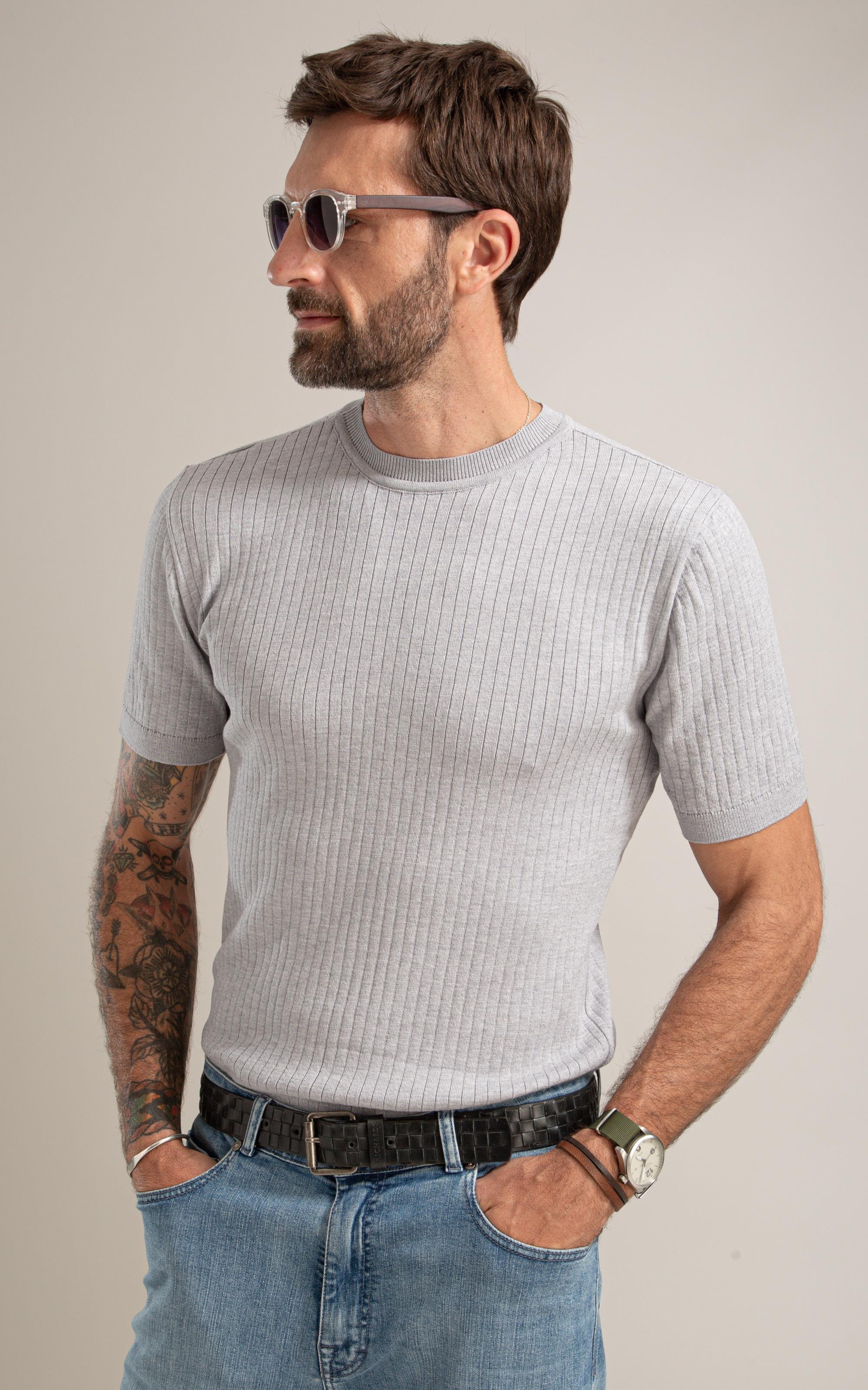 Tricot T-Shirt Cael Canelado Mc Cinza Claro