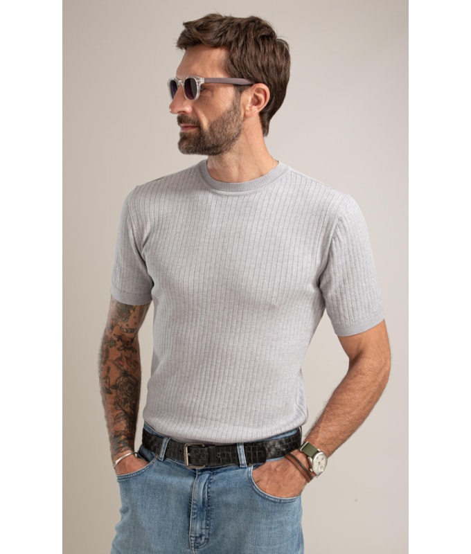 Tricot T-Shirt Cael Canelado Mc Cinza Claro
