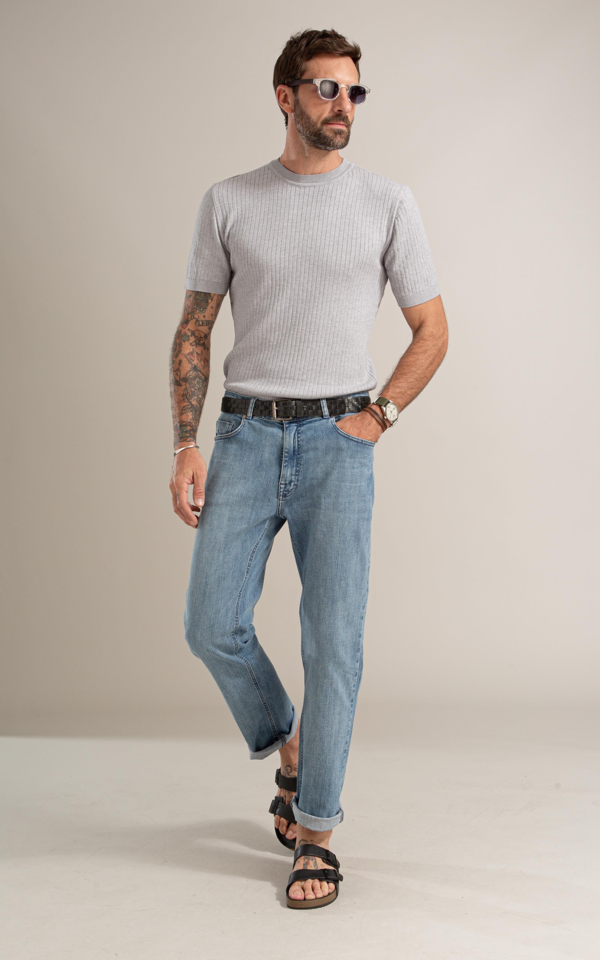 Tricot T-Shirt Cael Canelado Mc Cinza Claro