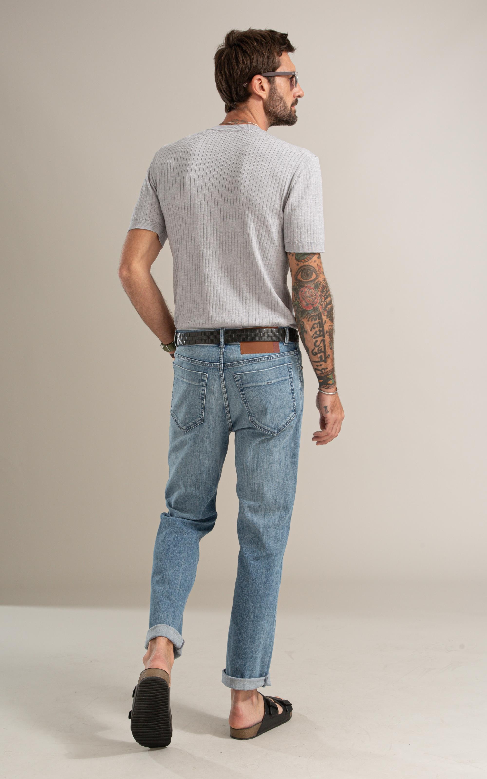 Tricot T-Shirt Cael Canelado Mc Cinza Claro