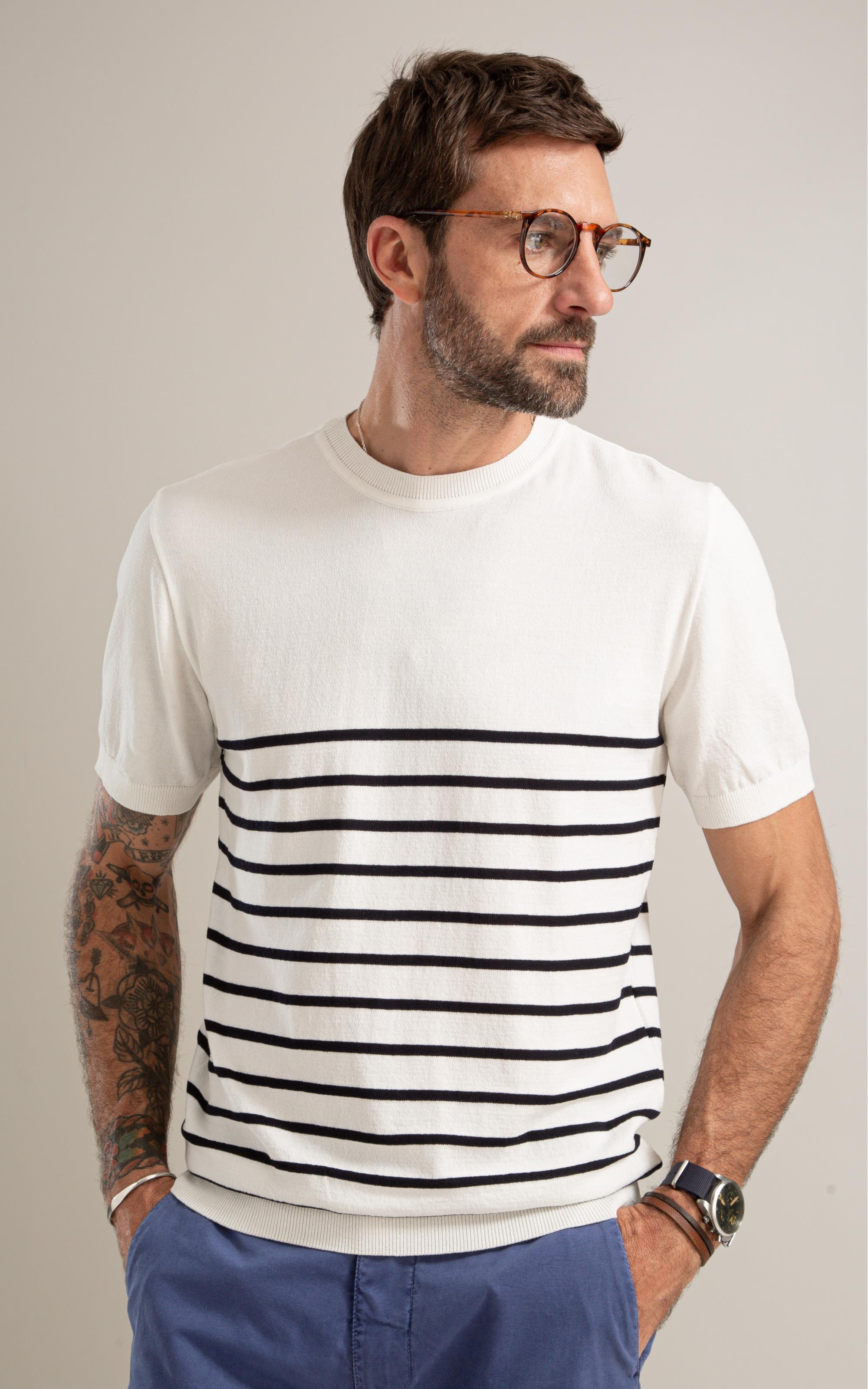 Tricot T-Shirt Eron Modal Listrado Mc Dark Navy