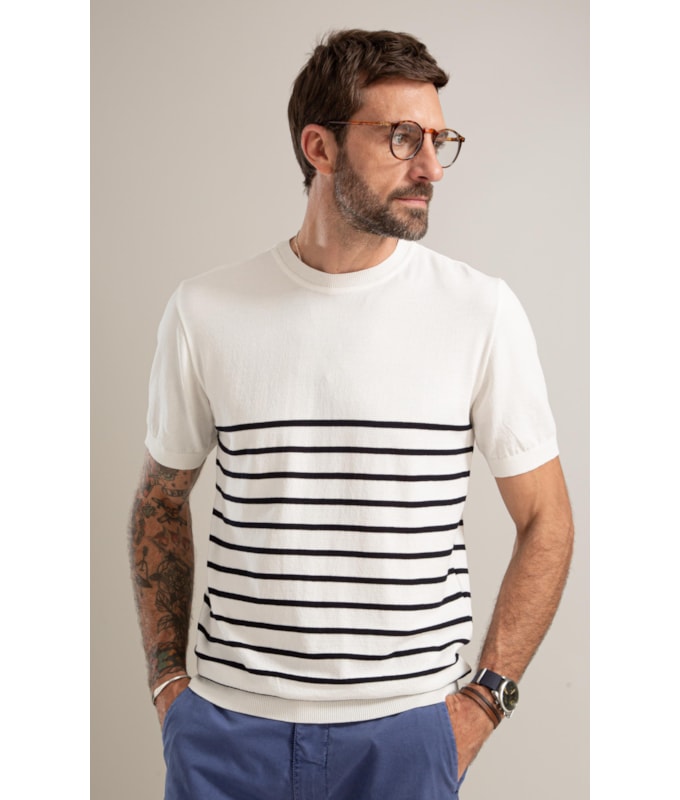 Tricot T-Shirt Eron Modal Listrado Mc Dark Navy