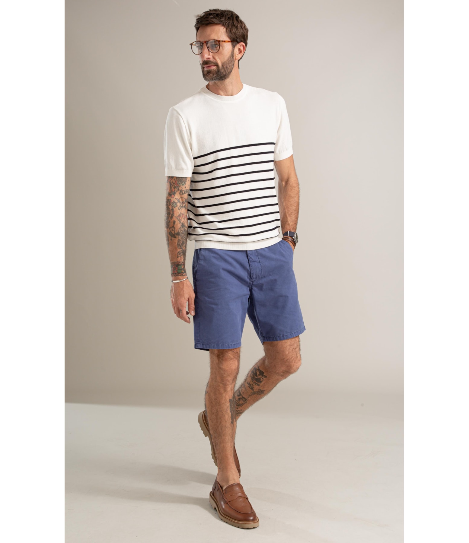 Tricot T-Shirt Eron Modal Listrado Mc Dark Navy