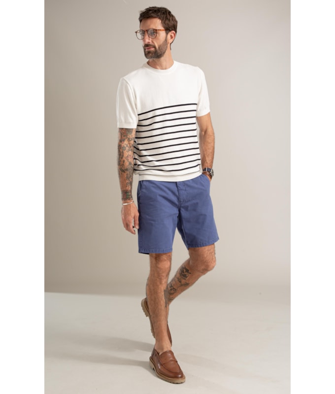 Tricot T-Shirt Eron Modal Listrado Mc Dark Navy