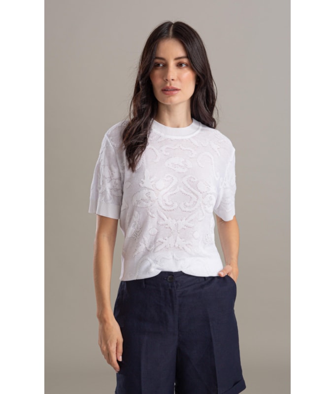 Tricot T-Shirt Giz Jacquard Branco